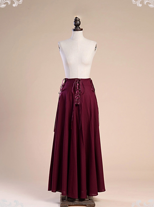 Victorian Palace Style Retro Gothic Cotton And Linen High Waist Big Hem Skirt