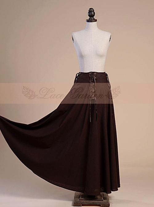 Victorian Palace Style Retro Gothic Cotton And Linen High Waist Big Hem Skirt