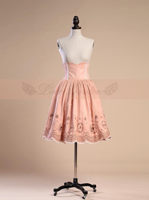 Victorian Palace Style Retro High Waist Fish-bone Embroidery Big Hem Skirt