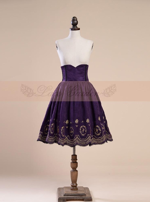 Victorian Palace Style Retro High Waist Fish-bone Embroidery Big Hem Skirt