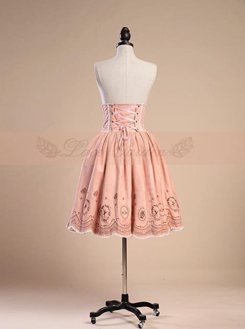 Victorian Palace Style Retro High Waist Fish-bone Embroidery Big Hem Skirt
