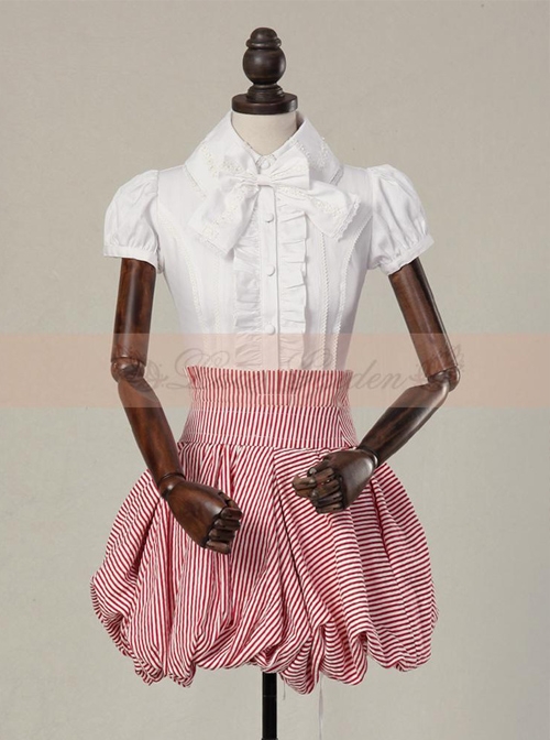 Victorian Retro High Waist Pink Stripes Skirt