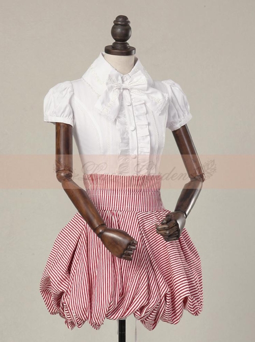 Victorian Retro High Waist Pink Stripes Skirt
