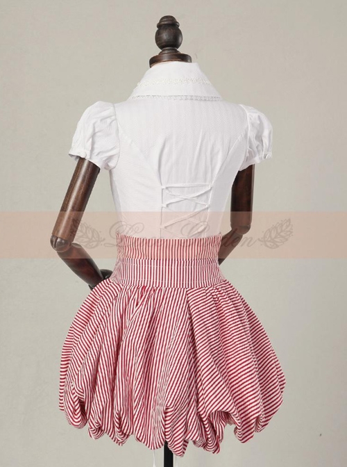 Victorian Retro High Waist Pink Stripes Skirt