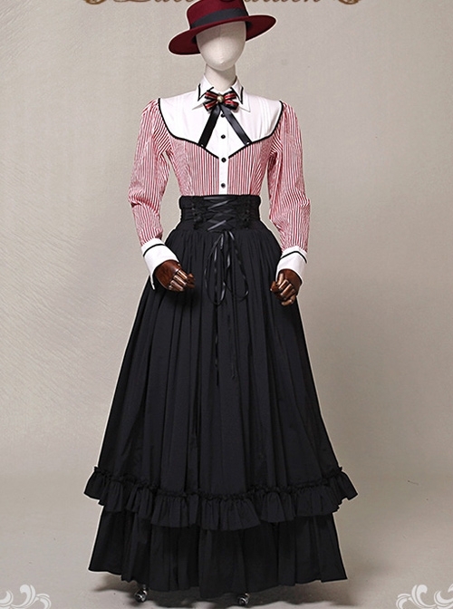 Victorian Retro Slim Fit Flounced Long Style Super Big Hem Skirt