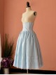Victorian Retro Light Blue High Girdle Embroidery Big Hem Skirt