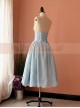 Victorian Retro Light Blue High Girdle Embroidery Big Hem Skirt