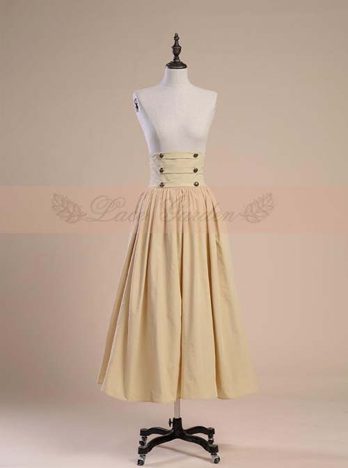 Victoria Palace Style Retro High Girdle Beige Big Hem Skirt