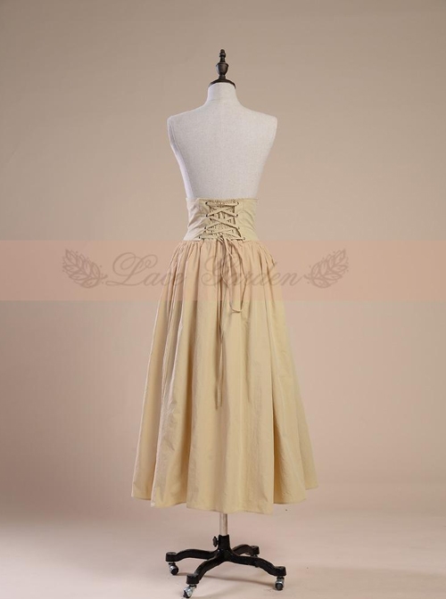 Victoria Palace Style Retro High Girdle Beige Big Hem Skirt