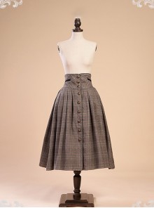 Victorian Palace Style Retro High Girdle Buttons Brown Big Hem Skirt