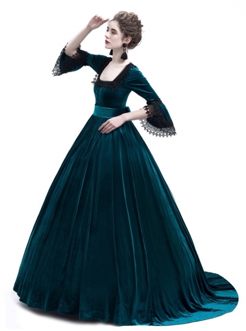 Blue Velvet Marie Antoinette Queen Theatrical Ball Dress
