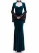Victorian Gothic Blue Velvet Black Lace Dark Queen Dress