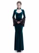 Victorian Gothic Blue Velvet Black Lace Dark Queen Dress