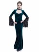 Victorian Gothic Blue Velvet Black Lace Dark Queen Dress