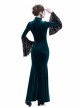 Victorian Gothic Blue Velvet Black Lace Dark Queen Dress