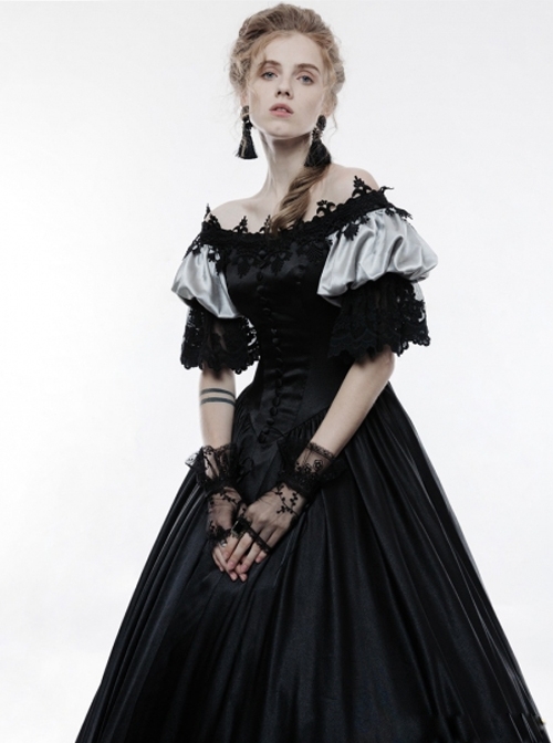 Victorian Palace Style Retro Black Long Ball Dress
