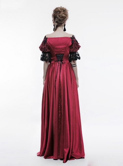 Victorian Palace Style Retro Red Long Ball Dress