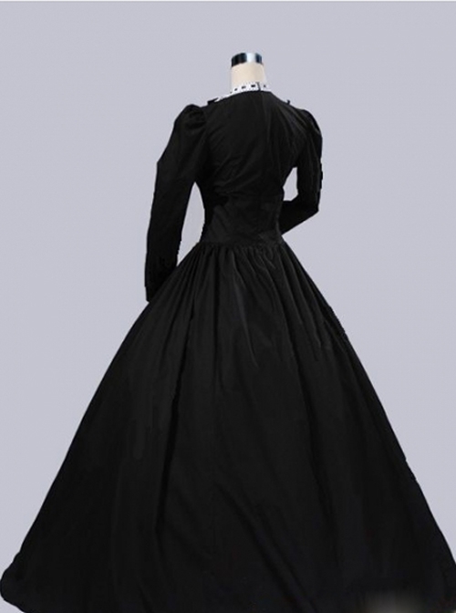 Gothic Victorian Queen Victoria Day Black Cotton Dress