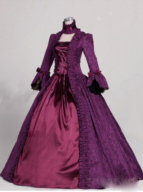 Victorian Marie Antoinette Purple Trumpet Sleeves Masked Ball Dress
