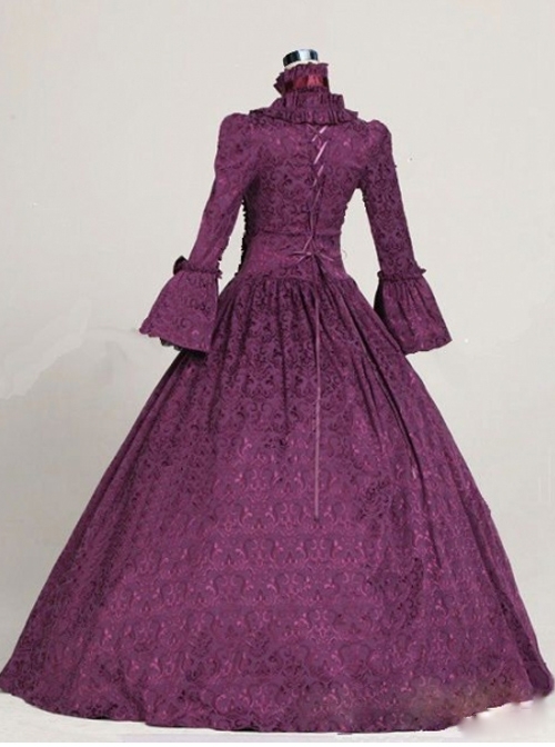 Victorian Marie Antoinette Purple Trumpet Sleeves Masked Ball Dress