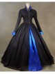Victorian Gothic Black and Blue Long Sleeves Dress