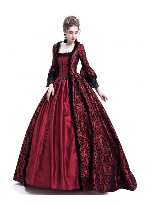 knee length dresses for ladies Ball Gown Square Neck Long Sleeves Floor-Length Lace Rococo Victorian Party Cosplay Costume Princess Masquerade Prom Quinceanera Dress main image 1