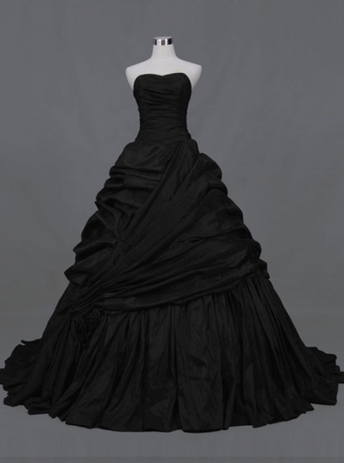 Gothic Ball Gown Black Taffeta Wedding Dress