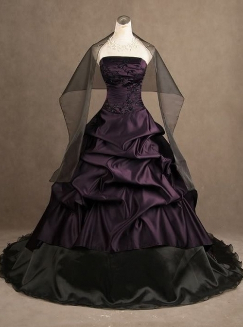 Gothic Purple Strapless Wedding Dress