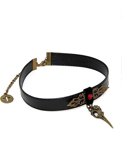 Rock Style Dark Gothic Retro Flower Vine Crow Skull Choker