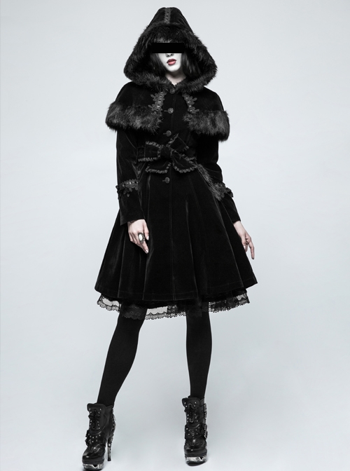 Gothic Lolita Gorgeous Black Female Lace Fur Coat - Magic Wardrobes