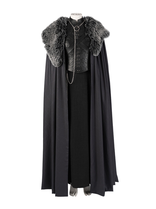 Game Of Thrones Season 8 Sansa Stark Winter Black Fur Collar Cloak Suit