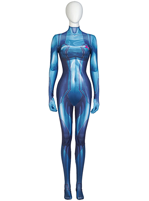 Game Metroid Samus Aran Halloween Cosplay Costume Blue Bodysuit - Magic ...