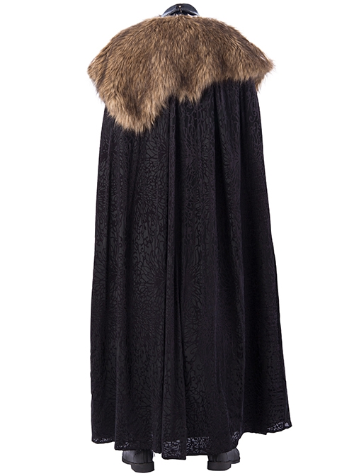 Game Of Thrones Season 8 Jon Snow Brown Fur Collar Black Cloak Suit ...