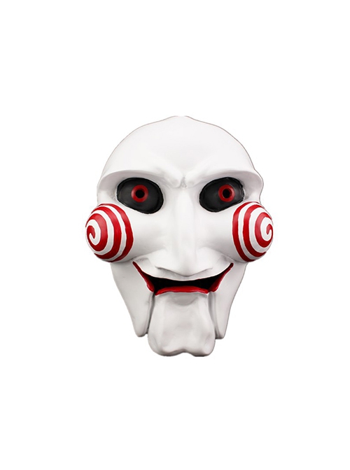 Movie Saw Same Paragraph Weird Red Swirl Cheeks White Murderer Mask Halloween Stage Performance Haunted House Masquerade Mask - Magic Wardrobes
