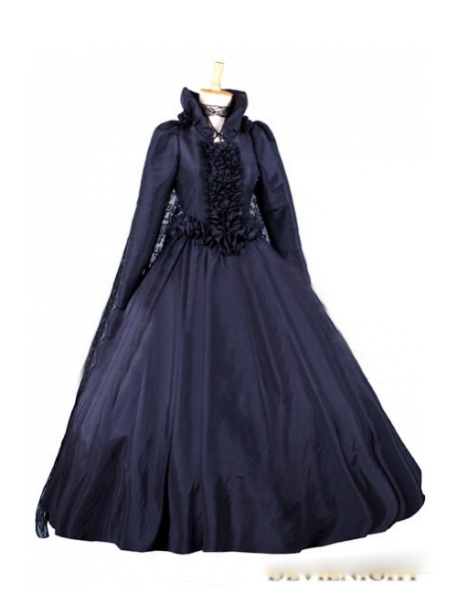 Vintage / Retro Medieval Gothic Black Ball Gown Prom Dresses 2021 Long  Sleeve High Neck Floor-Length / Long Buttons Satin Solid Color Cosplay Prom  Formal Dresses